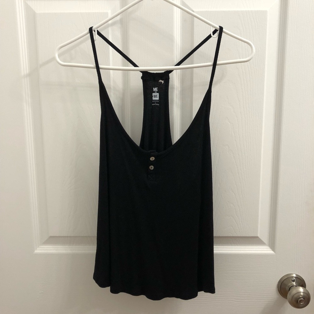 Black Ribbed Cropped Racerback Tank Top